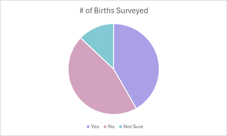 Pie chart of the number of births that were surveyed on the author's TikTok post asking followers if they pooped during childbirth.